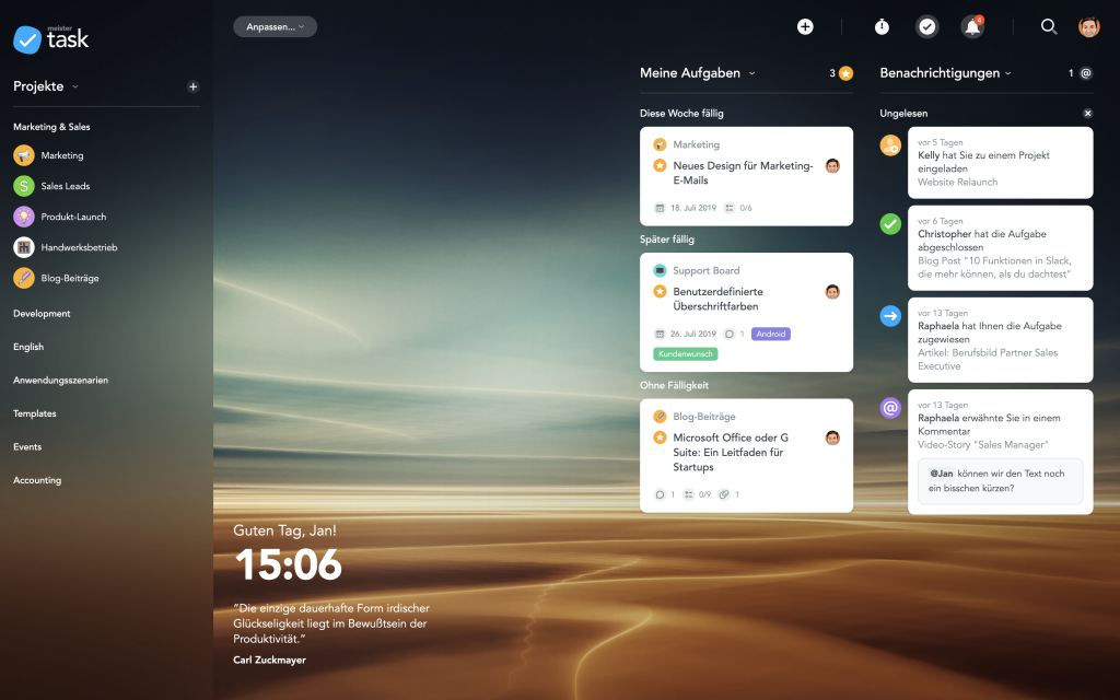 MeisterTask Dashboard